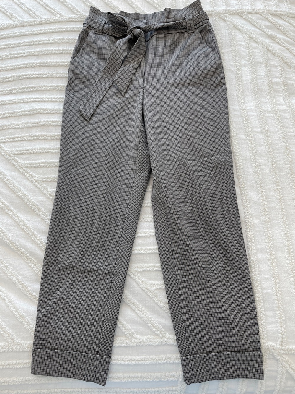 White House Black Market Gray Checked Tie-Waist Trousers